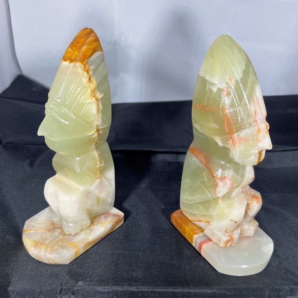 Native American/Mexican VINTAGE Green/Gold Veined Onyx Bookends - Picture 1 of 9